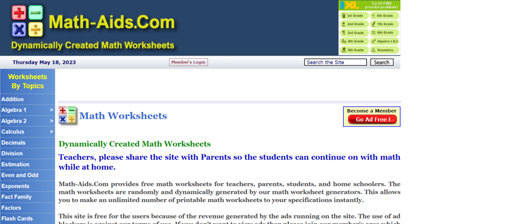 Math-Aids | Free Educational Websites for Students